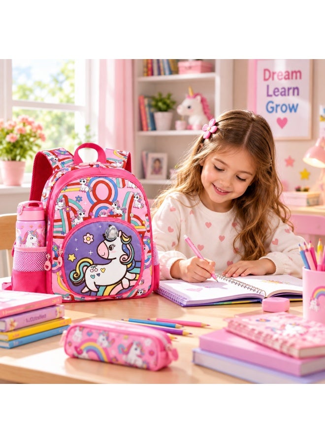 Kidzilla Waterproof School Bag for Girls, Pink Unicorn Print Backpack, 35x26x10cm Lightweight Bookbag Gift - Image 2