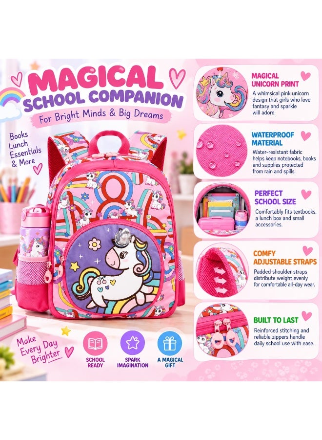 Kidzilla Waterproof School Bag for Girls, Pink Unicorn Print Backpack, 35x26x10cm Lightweight Bookbag Gift - Image 3
