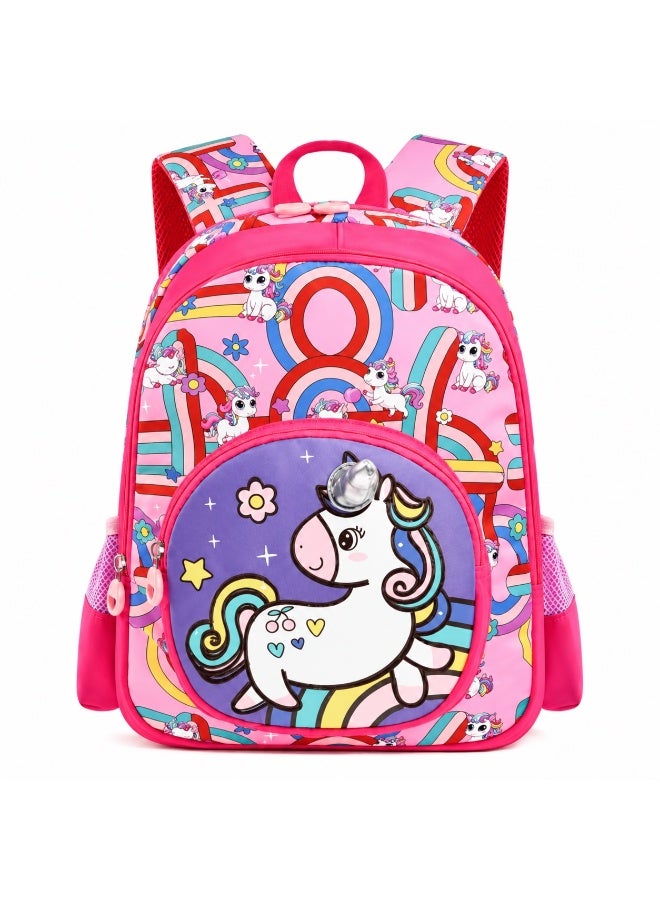 Kidzilla Waterproof School Bag for Girls, Pink Unicorn Print Backpack, 35x26x10cm Lightweight Bookbag Gift - Image 1