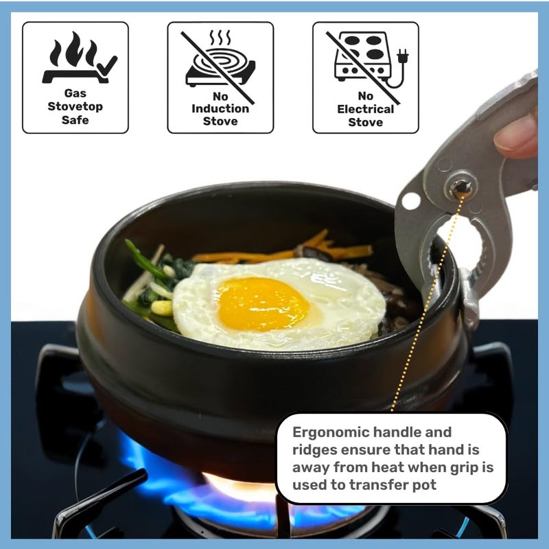 Captain Cranberry Korean Stone Pot Set (7-piece, 38.7oz with Hot Pot Grip), Ttukbaegi, Dolsot, Korean Soup Bowl, Ceramic Pots for Cooking, Soup Pot, Earthenware Claypot, Bibimbap, Ramen - Image 4