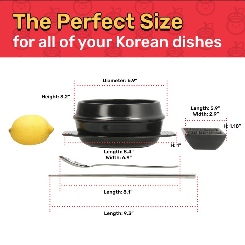 Captain Cranberry Korean Stone Pot Set (7-piece, 38.7oz with Hot Pot Grip), Ttukbaegi, Dolsot, Korean Soup Bowl, Ceramic Pots for Cooking, Soup Pot, Earthenware Claypot, Bibimbap, Ramen - Image 5
