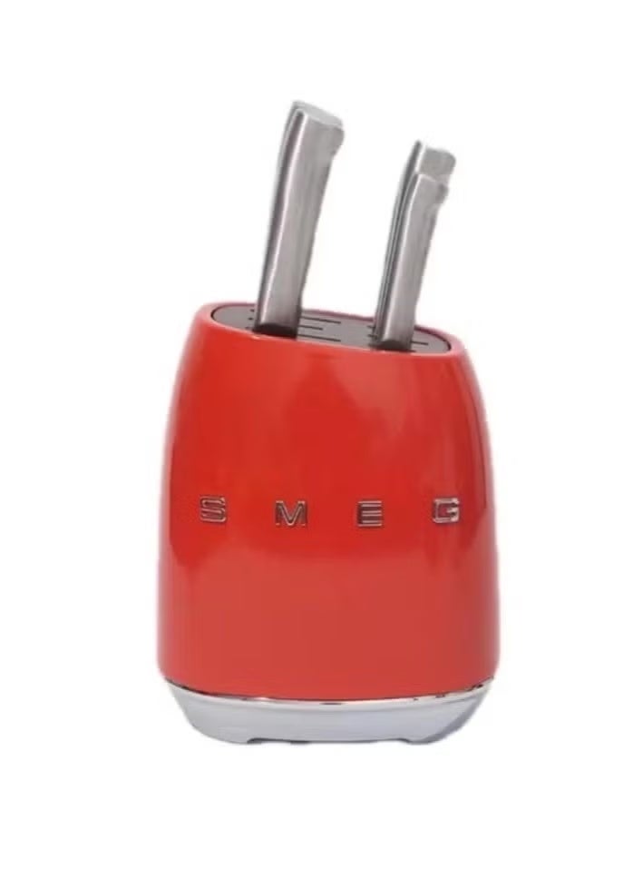 سميج حامل سكين SMEG، حامل سكين من الفولاذ المقاوم للصدأ تشطيب مصقول مطلي بالكروم وقوس أخدود سكين خشبي حلقة سبيكة، أحمر (باستثناء سكين الفولاذ المقاوم للصدأ) - Image 1