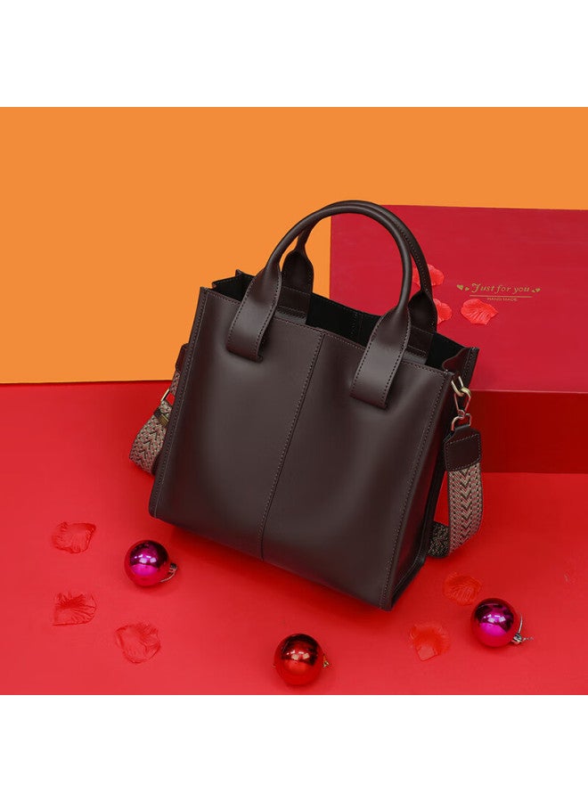 Viney Women's Cowhide Large Capacity Bucket Bag, Light Luxury Handbag, Shoulder Bag, Birthday Gift, High-end Feeling, Perfect For Girlfriend Or Wife - Image 1