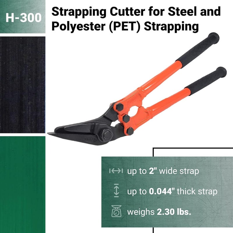 HELLARO H-300 Strapping Cutter for Steel and Polyester (PET) Strapping up to 1 1/4" Width and 0.044” Thickness – Heavy Duty Tool with Ergonomic Handles – Strap/Band Cutter for Strapping - Image 2