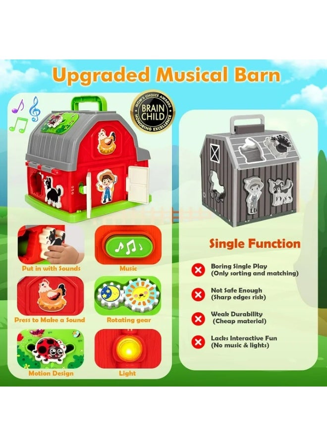 Musical Farm Animal Barn Toy with Sound & Light, Shape Sorting Learning Game for Toddlers 1-3, Baby Birthday Gift 12-18 Months - Image 3