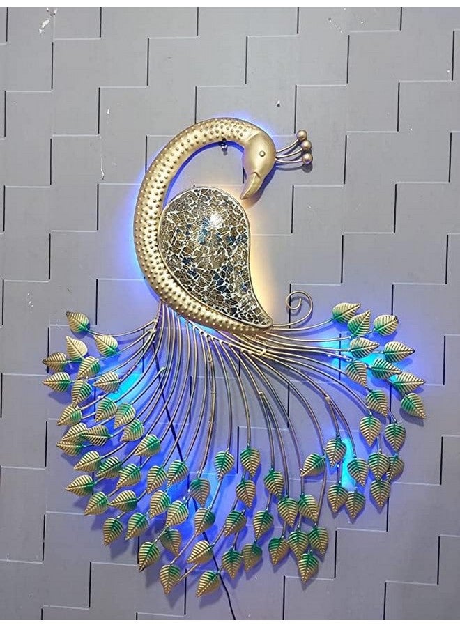 Decornus ديكور حائط طاووس معدني مصنوع يدويًا مع ضوء LED، ديكور منزلي، ديكور حائط، هدية ديوالي، هدية للشركات، معبد منزلي، (32 * 26.5 * 3 بوصة) - Image 4