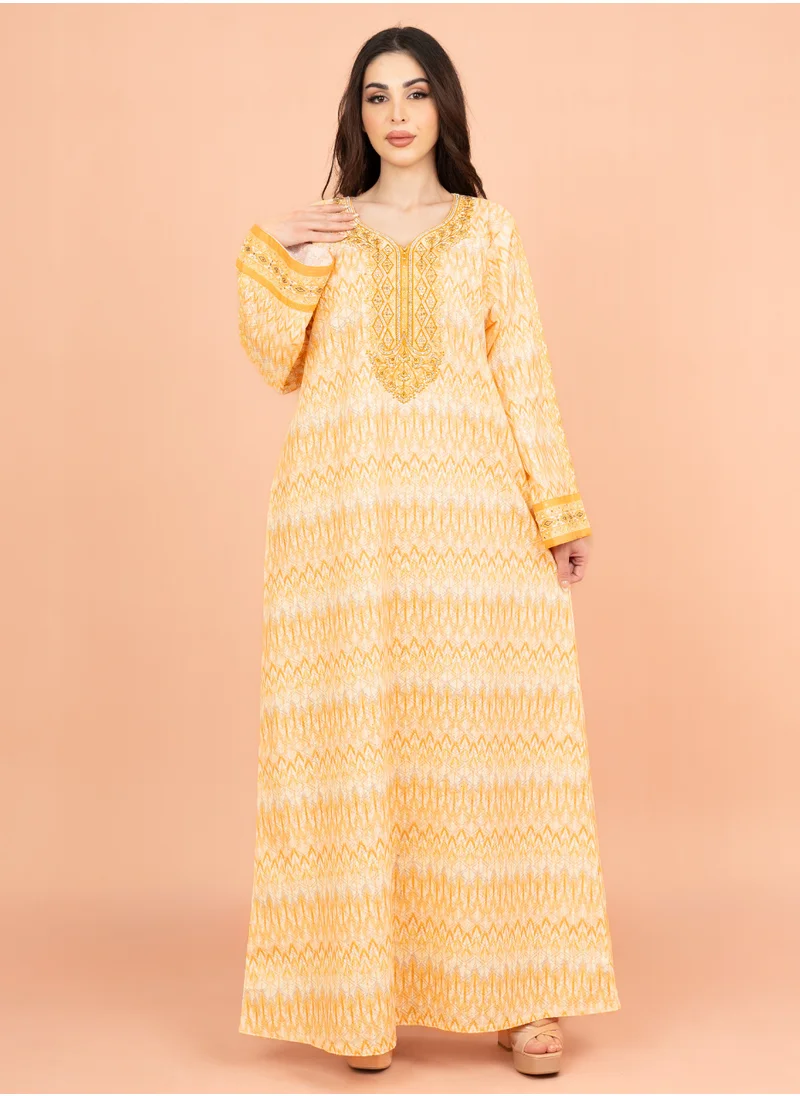 IKKXA Modern Embroidered Jalabiya IK024 Yellow