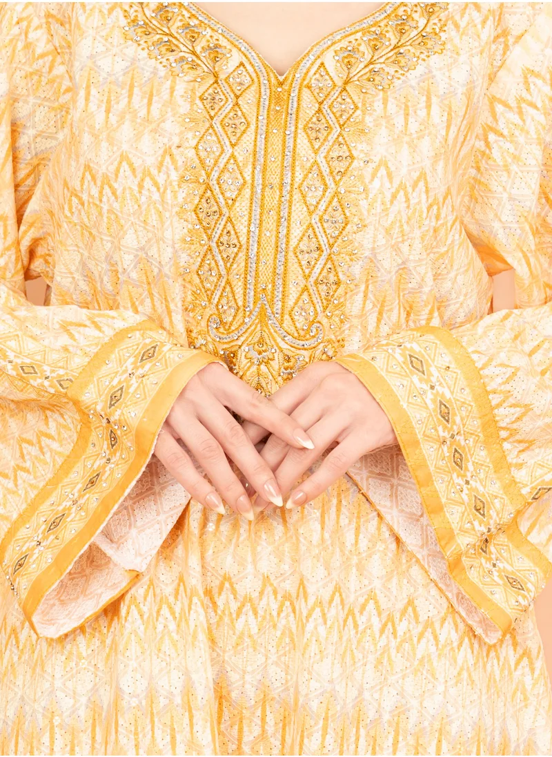 IKKXA Modern Embroidered Jalabiya IK024 Yellow