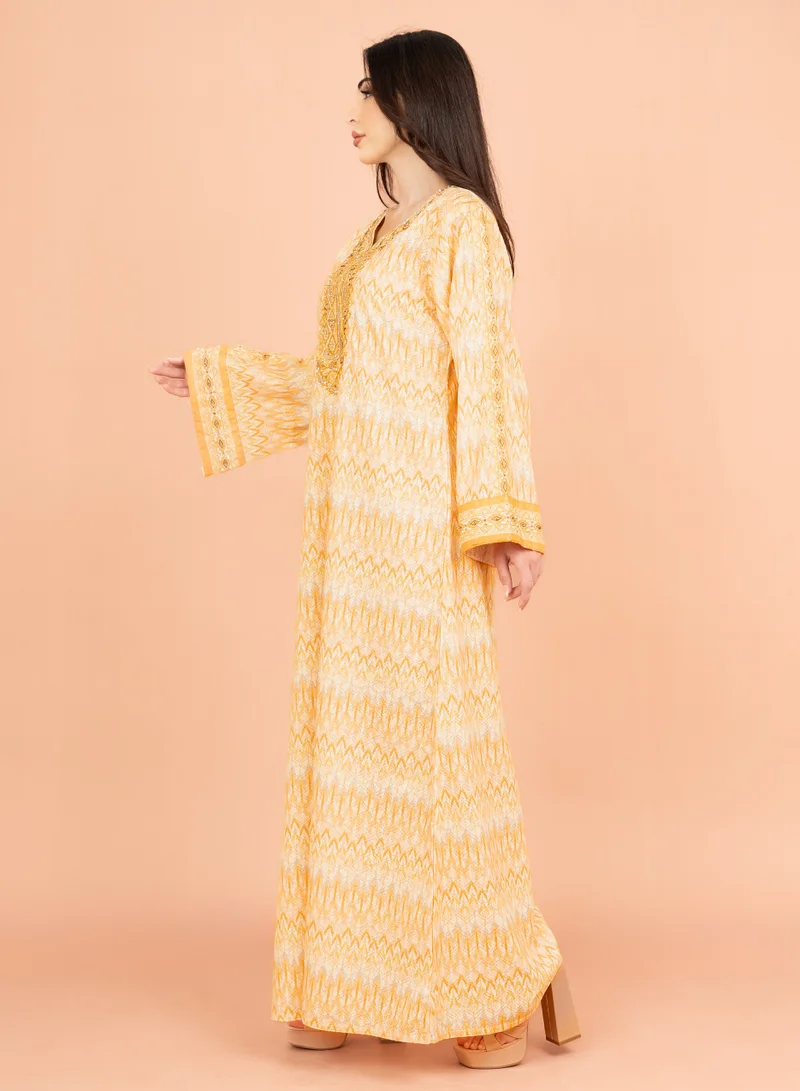 IKKXA Modern Embroidered Jalabiya IK024 Yellow