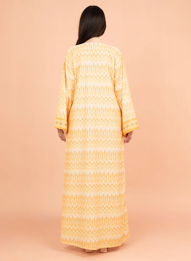 IKKXA Modern Embroidered Jalabiya IK024 Yellow