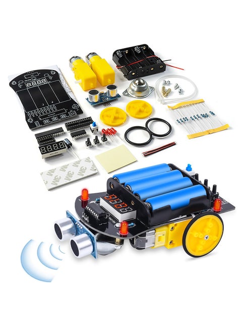 DIY Soldering Practice Kit for Beginners: Ultrasonic Obstacle Avoidance Smart Car Project for Home and School Education with English Manual Included.