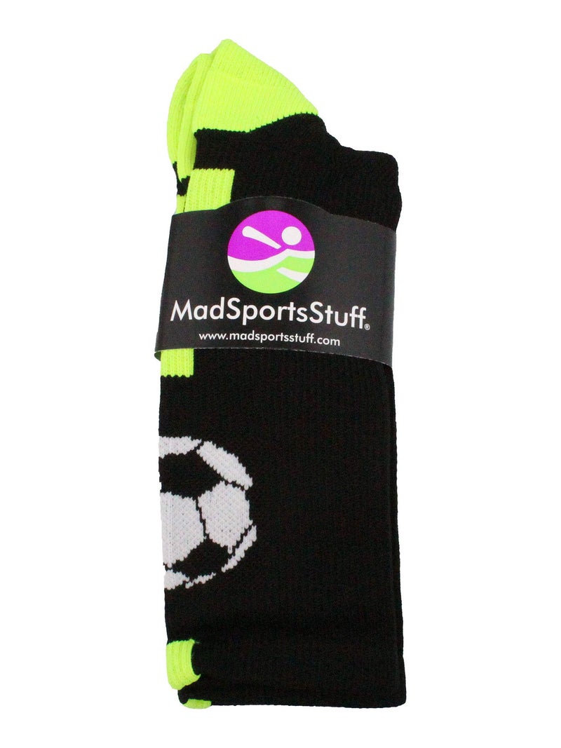 MadSportsStuff Soccer Ball Crew Socks (Black/Electric Green, Medium) - Image 2