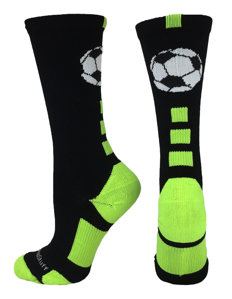 MadSportsStuff Soccer Ball Crew Socks (Black/Electric Green, Medium) - Image 5
