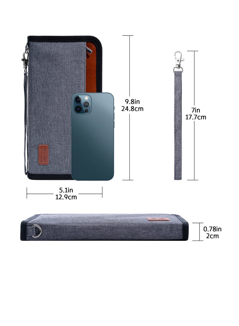 SYOSI Travel Wallet, Family Passport Holder, Travel Documents Holder Organizer with Luggage Tag, Passport Wallet with RFID Blocking for Men, ID, Money, Tickets with Zipper & Excellent Materials(Gray) - Image 3