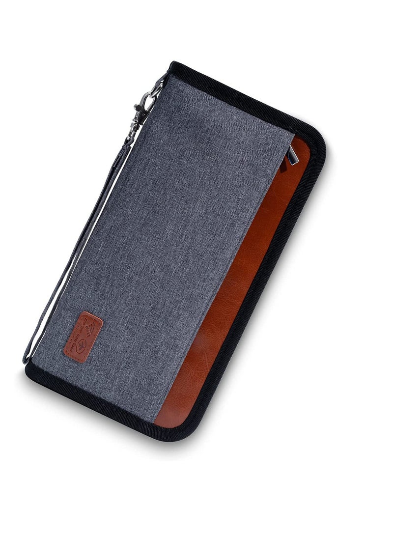 SYOSI Travel Wallet, Family Passport Holder, Travel Documents Holder Organizer with Luggage Tag, Passport Wallet with RFID Blocking for Men, ID, Money, Tickets with Zipper & Excellent Materials(Gray) - Image 1