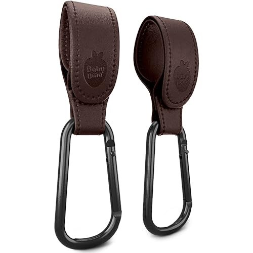 Baby Uma Stroller Hooks for Bags 2 Pack LeatherStyle Stroller Clips and Hooks NonSlip Stroller Accessories Carry 11 lbs Per Stroller Hook Universal Baby Essentials Stroller Accessories - Image 1