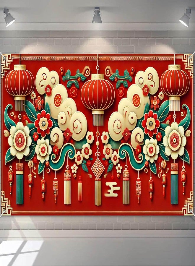 BlissYard Chinese New Year Banner Red Lantern Flower Tassel Backdrop 71x43 Inches Lunar Festival Spring Celebration Decoration Oriental Wall Hanging for Indoor Outdoor Display - Image 1