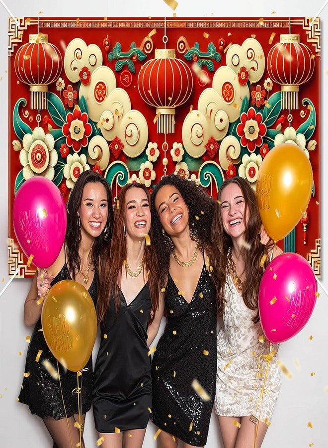 BlissYard Chinese New Year Banner Red Lantern Flower Tassel Backdrop 71x43 Inches Lunar Festival Spring Celebration Decoration Oriental Wall Hanging for Indoor Outdoor Display - Image 3
