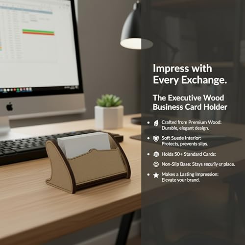 LASER ART Artisan wooden business card holder Handcrafted Wooden Business Card Holder - Elegant and Rustic Desk Organizer for Office - Perfect for Holding Business Cards and Small Office Essentials - Image 2