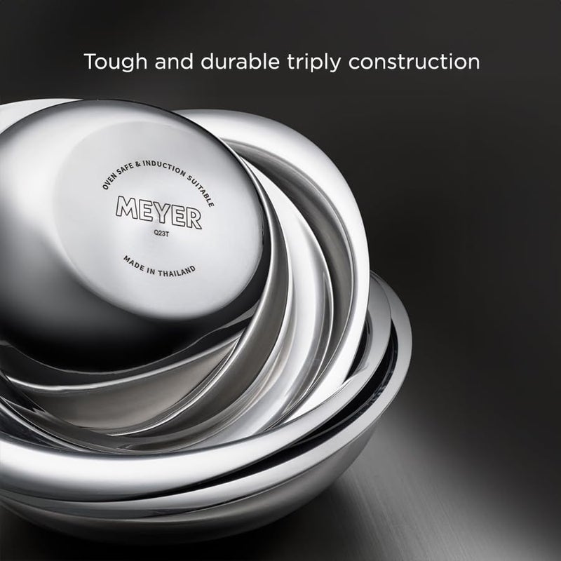 Meyer Trivantage Nickel Free Stainless Steel Triply Tasla | Steel Kadai Heavy Bottom | Tasla Kadhai | Triply Deep Kadai Without Handle | Gas and Induction Base, 26cm - Image 4