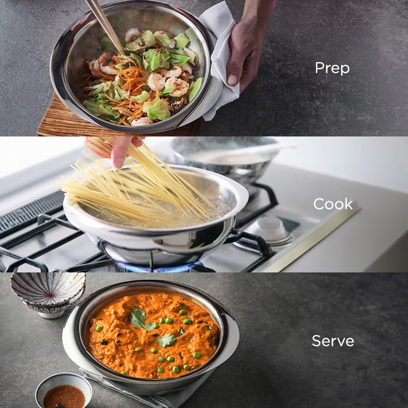 Meyer Trivantage Nickel Free Stainless Steel Triply Tasla | Steel Kadai Heavy Bottom | Tasla Kadhai | Triply Deep Kadai Without Handle | Gas and Induction Base, 26cm - Image 3