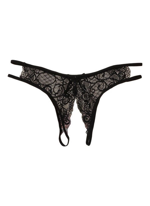 Embroidered Pattern G-String Panty Black
