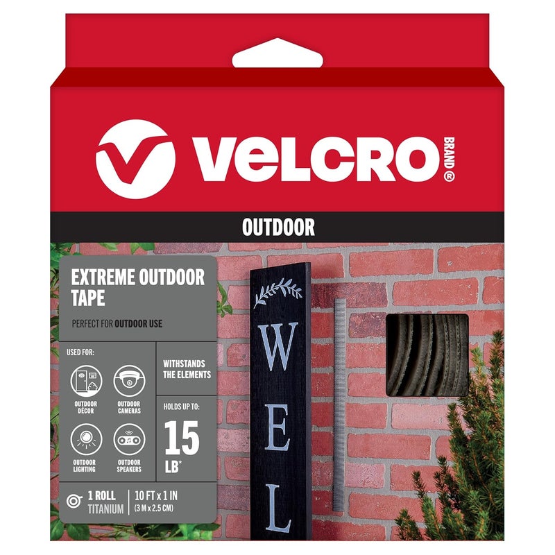 Brand Extreme Outdoor Heavy Duty Tape | 10Ft x 1 In | Holds 15 lbs | Titanium, Industrial Strength Adhesive Back Rolls | Strong Weather Resistant for Brick, Concrete (91365)