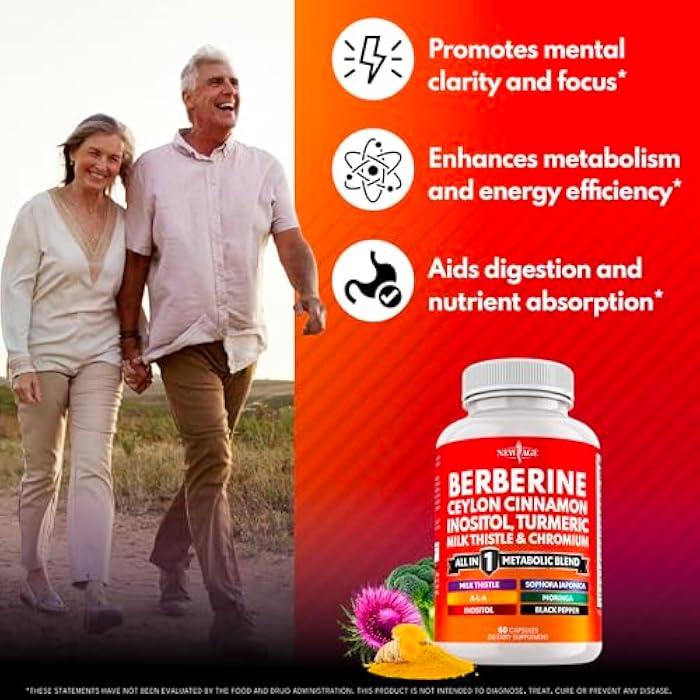 New Age Berberine and Ceylon Cinnamon Supplement - Bitter Melon, Glucomannan, Gymnema Sylvestre, Chromium, Moringa, Milk Thistle, Turmeric, Inositol Pills - 180 Count - Image 3