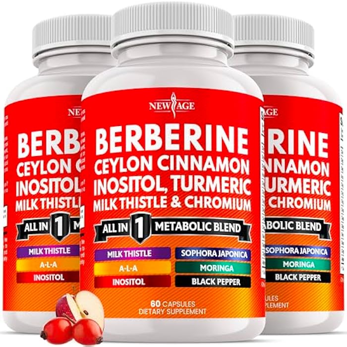New Age Berberine and Ceylon Cinnamon Supplement - Bitter Melon, Glucomannan, Gymnema Sylvestre, Chromium, Moringa, Milk Thistle, Turmeric, Inositol Pills - 180 Count - Image 1