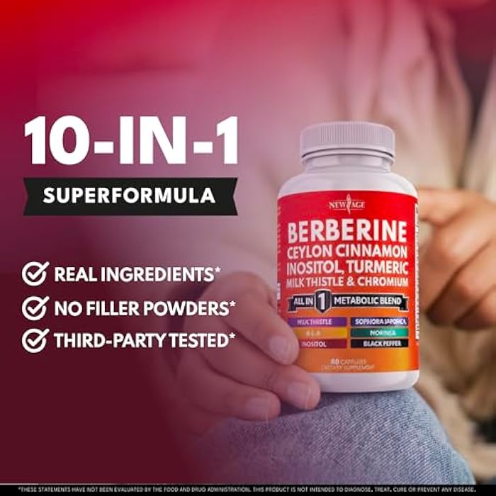 New Age Berberine and Ceylon Cinnamon Supplement - Bitter Melon, Glucomannan, Gymnema Sylvestre, Chromium, Moringa, Milk Thistle, Turmeric, Inositol Pills - 180 Count - Image 5