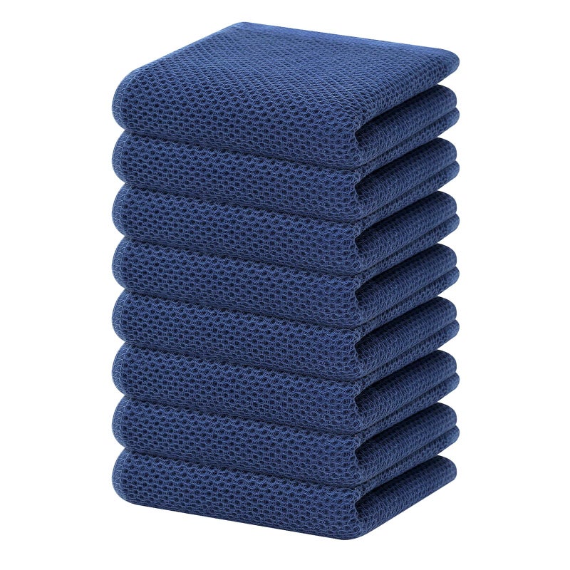 Homaxy 100% Cotton Waffle Weave Kitchen Dish Towels  Ultra Soft Absorbent Quick Drying Cleaning Towel  13 x 28 Inches  8-Pack  Navy Blue - Image 1
