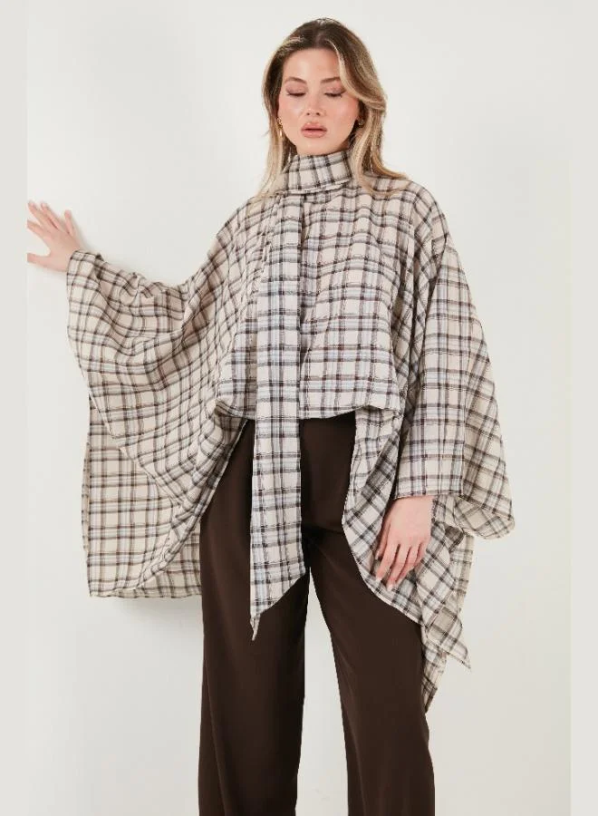 Lela Lela Plaid Cotton Oversize Fit Scarf Collar Poncho for Women 6925472