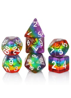 HD Polyhedral Dnd Dice Set Rpg Rainbow Dice For Dungeons And Dragons(D&D) Role Playing Game,Mtg,Pathfinder,Table Game,Math Games Dice Set With Dice Pouch  - Image 1