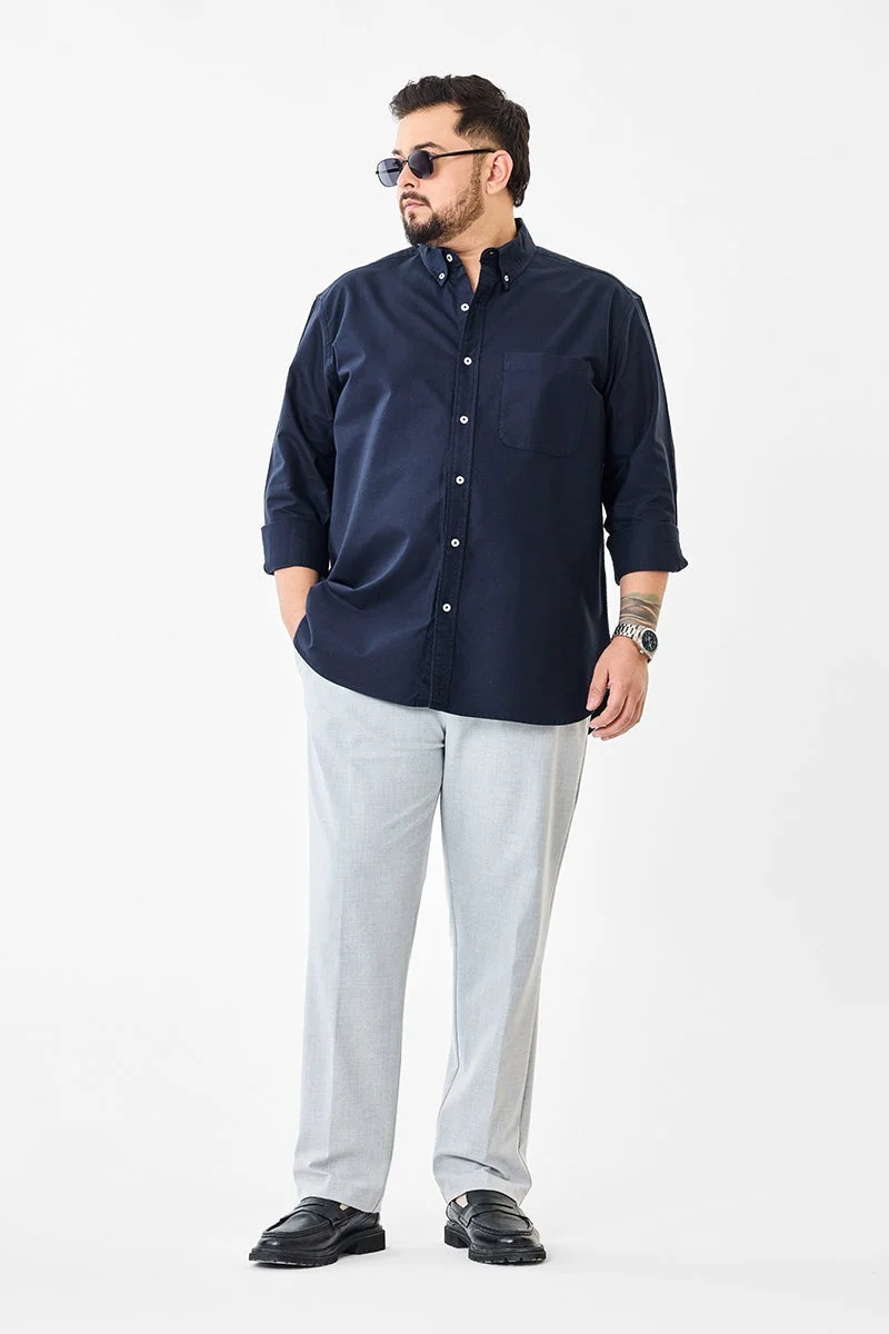 سنيتش Navy Solid Long Sleeve Regular Fit Plus Size Shirt
