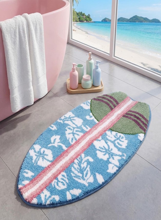 Tinideya Surfboard Beach Bathroom Rug, 20" x 40" Soft Flocked Non Slip Rug, Washable Summer Beach Bath Mat for Shower Floor, Entryway, Living Room, Bedroom, Kitchen, Ocean Coastal Themed Home Decor - Image 1