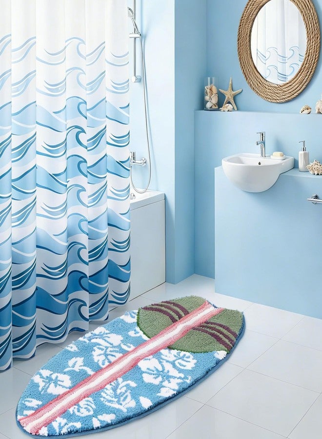Tinideya Surfboard Beach Bathroom Rug, 20" x 40" Soft Flocked Non Slip Rug, Washable Summer Beach Bath Mat for Shower Floor, Entryway, Living Room, Bedroom, Kitchen, Ocean Coastal Themed Home Decor - Image 2