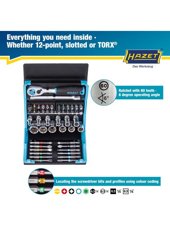Hazet SmartCase socket spanner and bit set 2200SC-2, hexagonal 6.3, square 6.3 mm (1/4 inch), 50 pieces - Image 2