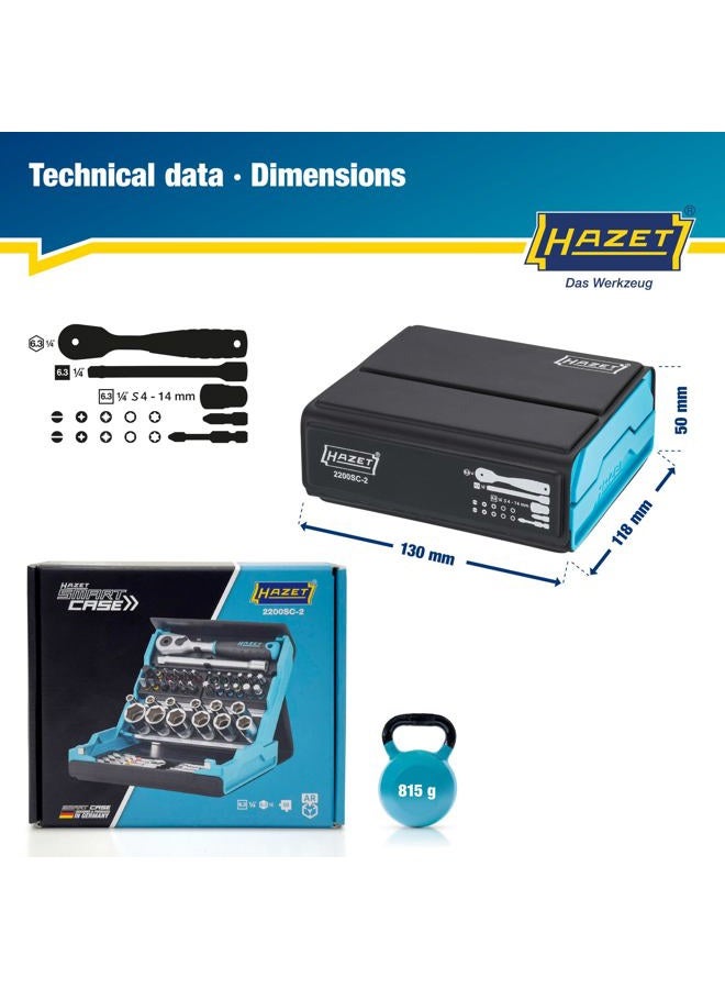 Hazet SmartCase socket spanner and bit set 2200SC-2, hexagonal 6.3, square 6.3 mm (1/4 inch), 50 pieces - Image 4