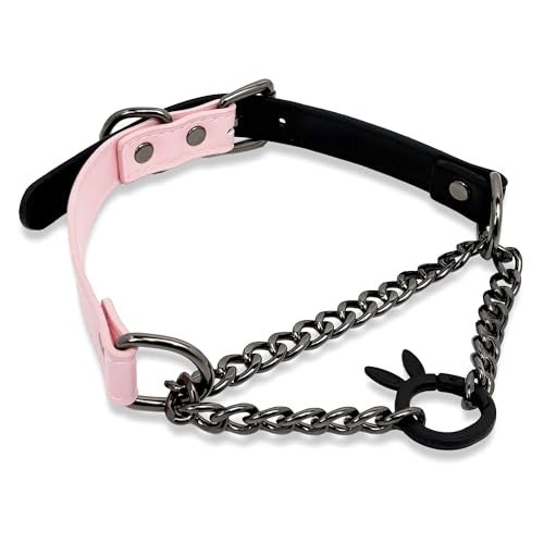 EverGlimp Leather Choker Collar Necklace For Women,Cute Skull Gothic Punk Rock Choker Necklace Collars (BUNNY, PINK) - Image 2