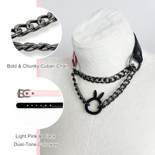 EverGlimp Leather Choker Collar Necklace For Women,Cute Skull Gothic Punk Rock Choker Necklace Collars (BUNNY, PINK) - Image 4