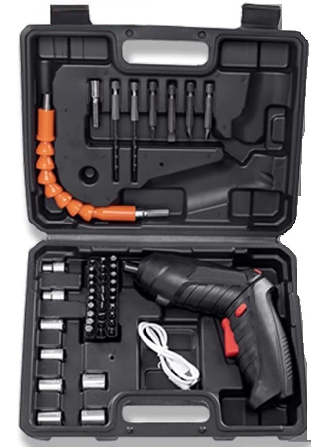 47PCS Cordless Screwdriver Set Rechargeable 3.6V 1300mAh Li-ion Electric Power Tool Kit with LED Light, Quick Release Chuck, 90° Rotation, Suitcase Box for Home DIY Repair (Black)  - Image 1