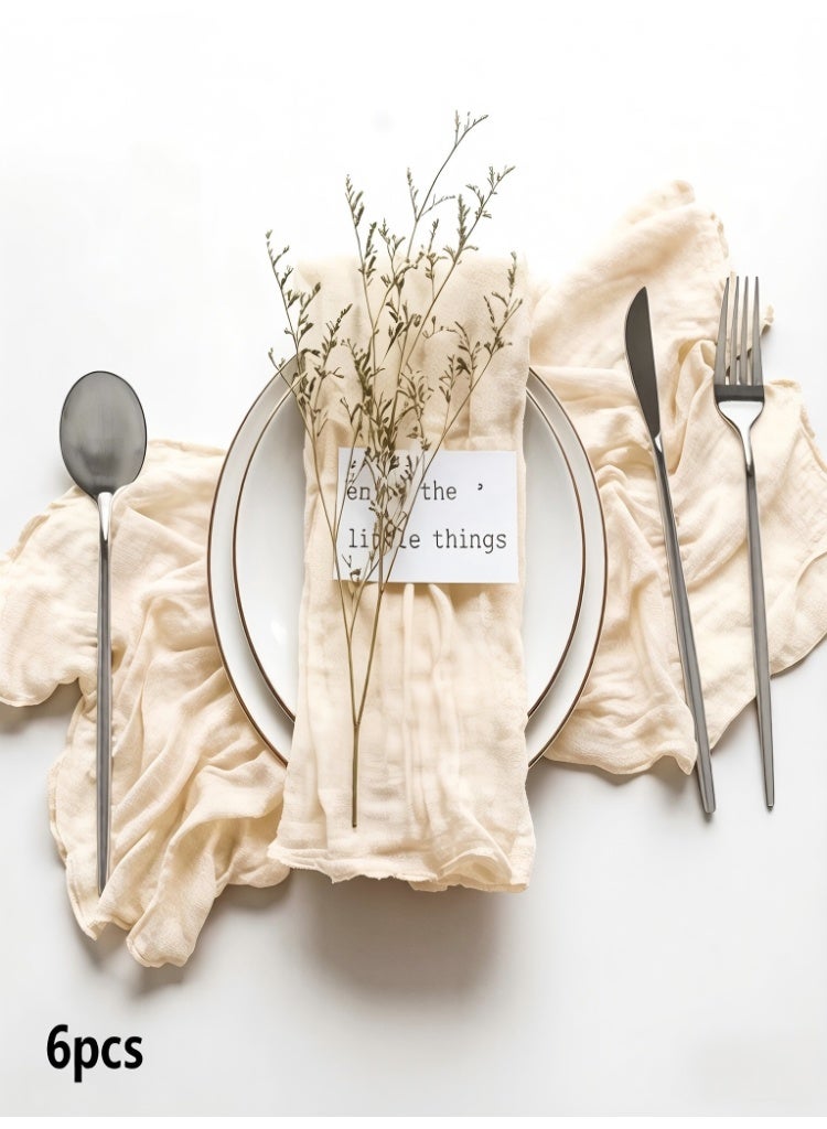 6pcs Cotton Linen Cloth Napkin,50 * 50cm Wrinkled Dinner Napkins,Cloth Napkins，Square Rustic Fringe Napkin for Dinners，Napkins Cloth Handmade for Home Wedding Parties.Washable.(Beige) - Image 1
