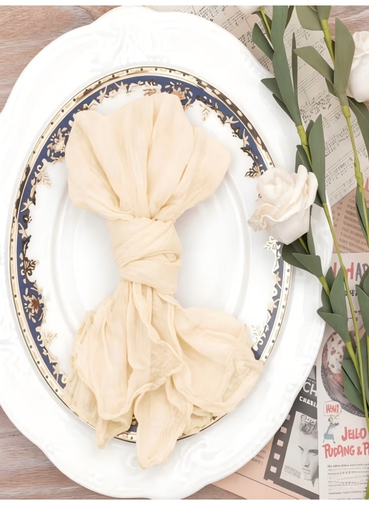 6pcs Cotton Linen Cloth Napkin,50 * 50cm Wrinkled Dinner Napkins,Cloth Napkins，Square Rustic Fringe Napkin for Dinners，Napkins Cloth Handmade for Home Wedding Parties.Washable.(Beige) - Image 4