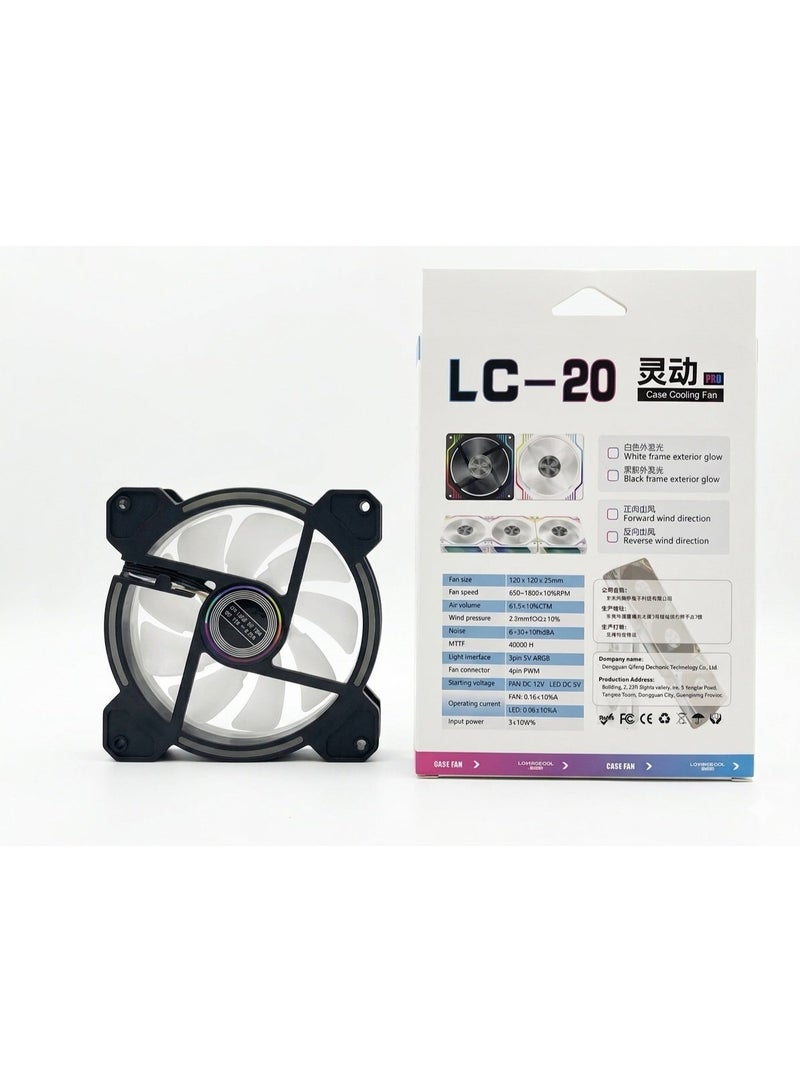 Lovingly Signed LOVINGCOOL LC-20 PRO Case Fan, 120mm ARGB Mirror Halo, 1800RPM, 4Pin PWM and 5V ARGB, Black - Image 2