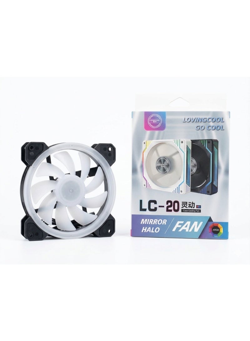 Lovingly Signed LOVINGCOOL LC-20 PRO Case Fan, 120mm ARGB Mirror Halo, 1800RPM, 4Pin PWM and 5V ARGB, Black - Image 1