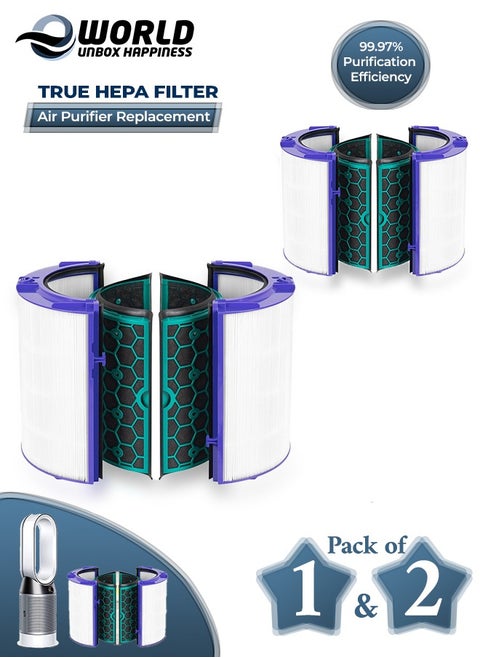 Premium HEPA Filter Replacement Featuring Advanced Dual-Layer Filtration and 360 Combi Glass Carbon Filter, Compatible with Dyson TP04/HP04/DP04/TP05 and DP05 Air Purifier and Tower Fan, pack of 1 & 2