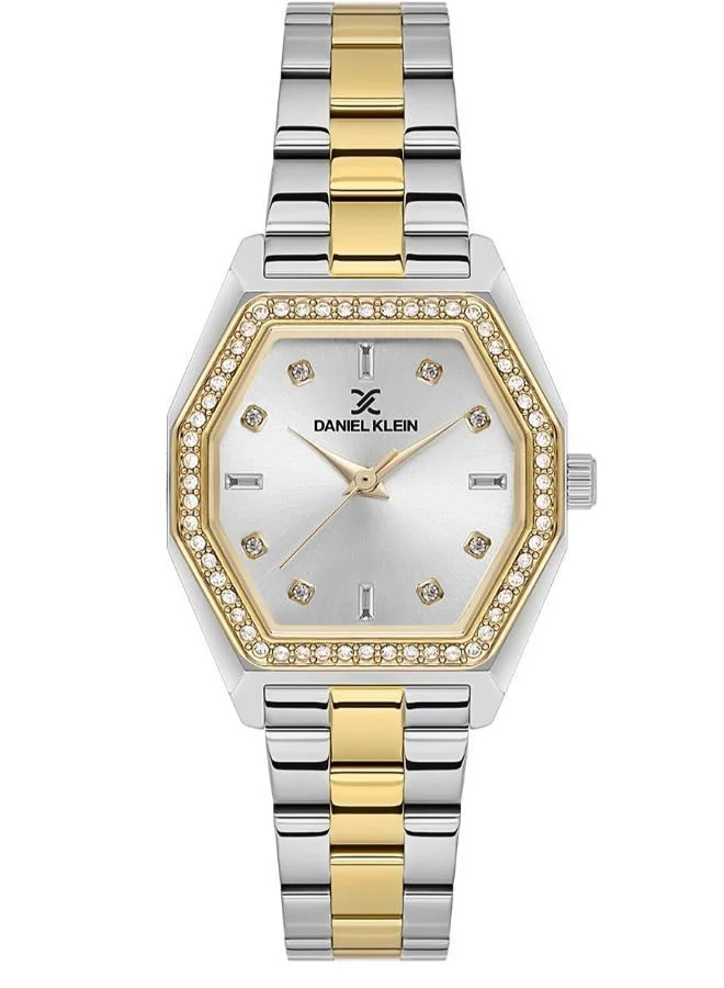 DANIEL KLEIN Women's Stainless Steel Silver and Gold Alloy Case Analog Silver Diamond Sunray Dial Japanese Quartz Premium 30 Meters Water Resistant
