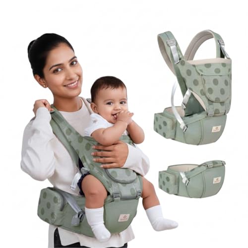 OBABY Premium 5-in-1 Ergonomic Baby Carrier with Integrated Hip Seat – Premium Cotton, Adjustable Lumbar Support & Breathable Fabric for Newborns to Toddlers (0-36 Months) (Green) - Image 1