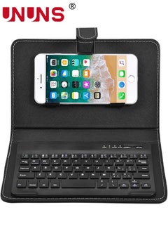 UNUNS Wireless Bluetooth Keyboard For Phone,Portable Foldable Bluetooth Keyboard With Leather Protective Case For Width Of 6-9.5cm Bluetooth Smart Phones,Detachable With Kickstand,Black  - Image 1