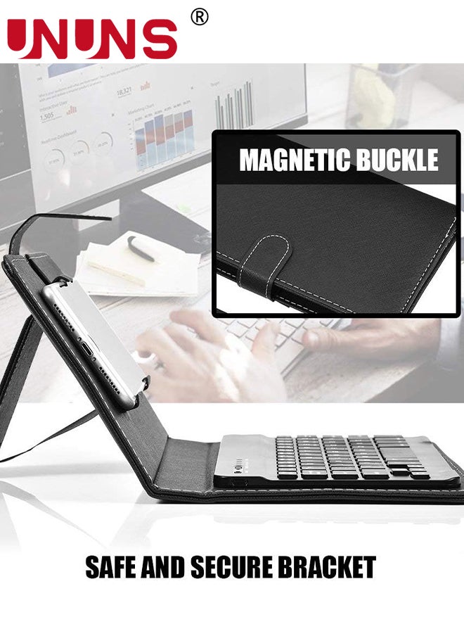 UNUNS Wireless Bluetooth Keyboard For Phone,Portable Foldable Bluetooth Keyboard With Leather Protective Case For Width Of 6-9.5cm Bluetooth Smart Phones,Detachable With Kickstand,Black  - Image 2